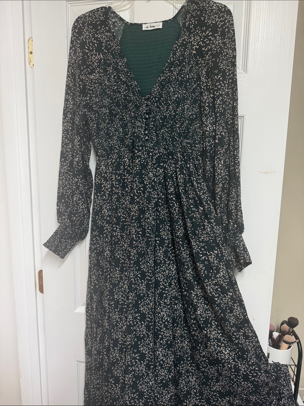 Long Sleeve Green Floral Maxi Dress